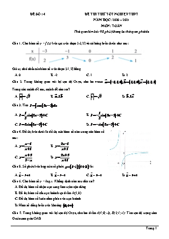 Đề thi thử Tốt nghiệp THPT môn Toán - Đề số 14 - Năm học 2020-2021 (Có đáp án)