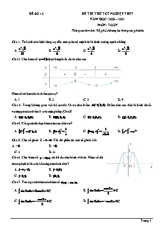 Đề thi thử Tốt nghiệp THPT môn Toán - Đề số 16 - Năm học 2020-2021 (Có đáp án)