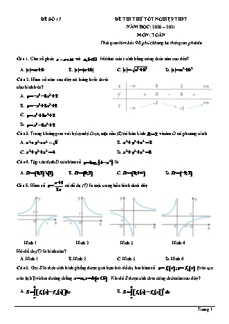 Đề thi thử Tốt nghiệp THPT môn Toán - Đề số 17 - Năm học 2020-2021 (Có đáp án)