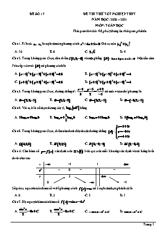 Đề thi thử Tốt nghiệp THPT môn Toán - Đề số 17 - Năm học 2020-2021 (Có lời giải chi tiết)