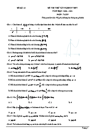 Đề thi thử Tốt nghiệp THPT môn Toán - Đề số 18 - Năm học 2020-2021 (Có đáp án)