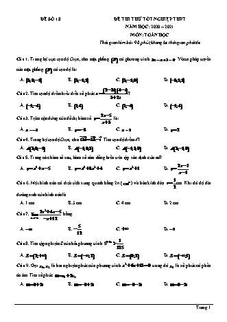 Đề thi thử Tốt nghiệp THPT môn Toán - Đề số 18 - Năm học 2020-2021 (Có lời giải chi tiết)
