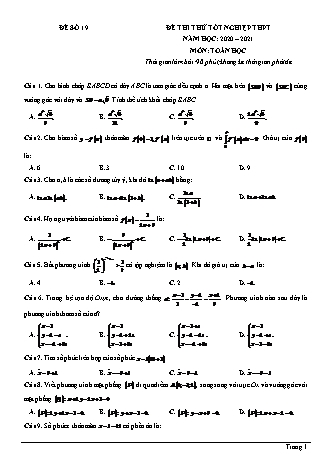 Đề thi thử Tốt nghiệp THPT môn Toán - Đề số 19 - Năm học 2020-2021 (Có lời giải chi tiết)