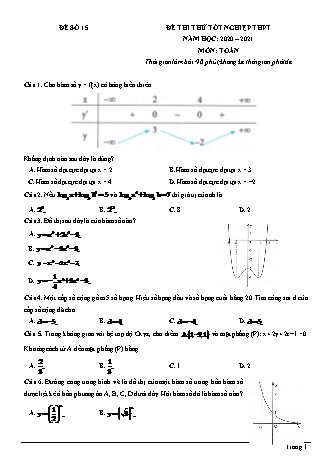 Đề thi thử Tốt nghiệp THPT môn Toán - Đề số 19 - Năm học 2020-2021 (Có đáp án)