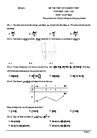 Đề thi thử Tốt nghiệp THPT môn Toán - Đề số 2 - Năm học 2020-2021 (Có lời giải chi tiết)