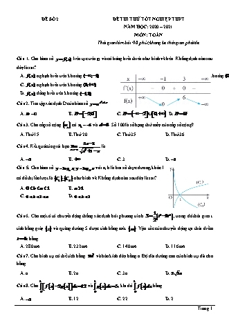 Đề thi thử Tốt nghiệp THPT môn Toán - Đề số 2 - Năm học 2020-2021 (Có đáp án)