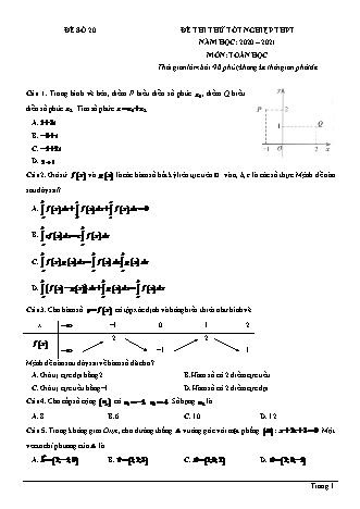 Đề thi thử Tốt nghiệp THPT môn Toán - Đề số 20 - Năm học 2020-2021 (Có lời giải chi tiết)
