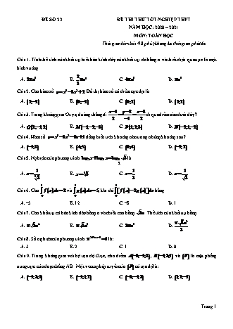 Đề thi thử Tốt nghiệp THPT môn Toán - Đề số 22 - Năm học 2020-2021 (Có lời giải chi tiết)