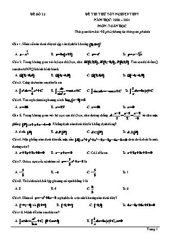 Đề thi thử Tốt nghiệp THPT môn Toán - Đề số 23 - Năm học 2020-2021 (Có lời giải chi tiết)