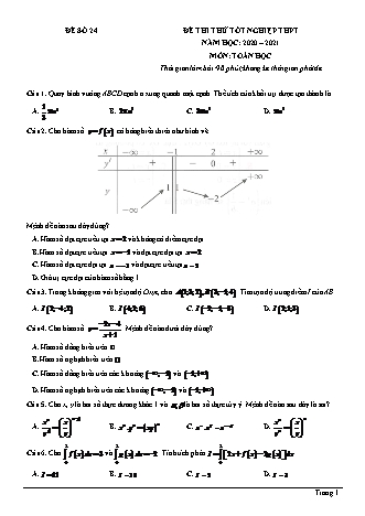 Đề thi thử Tốt nghiệp THPT môn Toán - Đề số 24 - Năm học 2020-2021 (Có lời giải chi tiết)