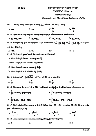 Đề thi thử Tốt nghiệp THPT môn Toán - Đề số 3 - Năm học 2020-2021 (Có lời giải chi tiết)
