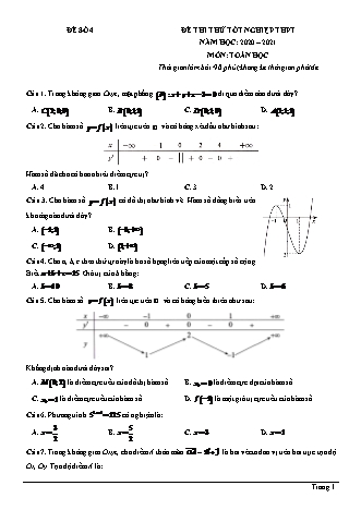 Đề thi thử Tốt nghiệp THPT môn Toán - Đề số 4 - Năm học 2020-2021 (Có lời giải chi tiết)