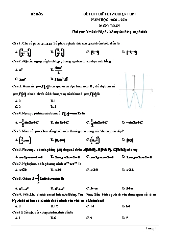 Đề thi thử Tốt nghiệp THPT môn Toán - Đề số 5 - Năm học 2020-2021 (Có đáp án)