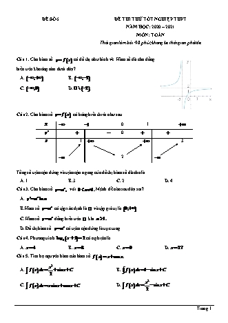 Đề thi thử Tốt nghiệp THPT môn Toán - Đề số 6 - Năm học 2020-2021 (Có đáp án)