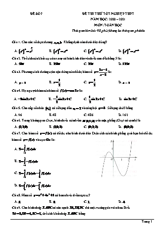Đề thi thử Tốt nghiệp THPT môn Toán - Đề số 7 - Năm học 2020-2021 (Có lời giải chi tiết)