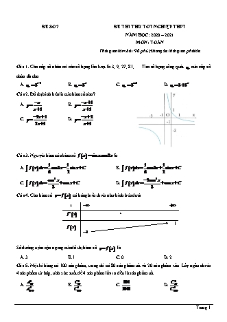 Đề thi thử Tốt nghiệp THPT môn Toán - Đề số 7 - Năm học 2020-2021 (Có đáp án)