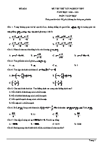 Đề thi thử Tốt nghiệp THPT môn Toán - Đề số 8 - Năm học 2020-2021 (Có lời giải chi tiết)