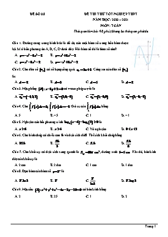 Đề thi thử Tốt nghiệp THPT môn Toán - Đề số 8 - Năm học 2020-2021 (Có đáp án)