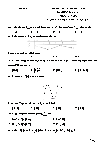 Đề thi thử Tốt nghiệp THPT môn Toán - Đề số 9 - Năm học 2020-2021 (Có lời giải chi tiết)