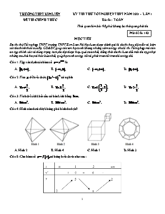 Đề thi thử Tốt nghiệp THPT môn Toán - Lần 1 - Mã đề: 143 - Năm học 2020-2021 - Trường THPT Kim Liên (Có đáp án)