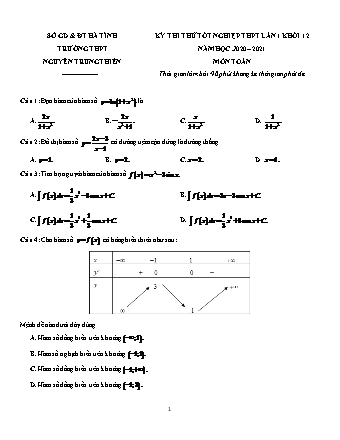 Đề thi thử Tốt nghiệp THPT môn Toán - Lần 1 - Năm học 2020-2021 - Trường THPT Nguyễn Trung Thiên (Có đáp án)