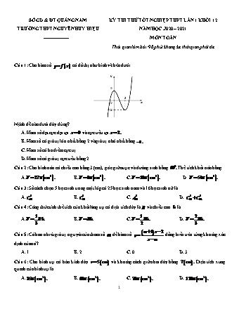 Đề thi thử Tốt nghiệp THPT môn Toán - Lần 1 - Năm học 2020-2021 - Trường THPT Nguyễn Huy Hiệu (Có đáp án)
