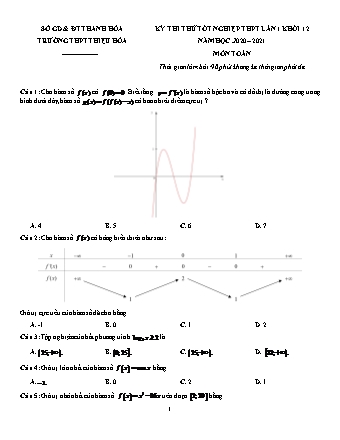 Đề thi thử Tốt nghiệp THPT môn Toán - Lần 1 - Năm học 2020-2021 - Trường THPT Thiệu Hóa (Có đáp án)