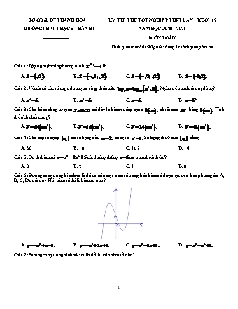 Đề thi thử Tốt nghiệp THPT môn Toán - Lần 1 - Năm học 2020-2021 - Trường THPT Thạch Thành 1 (Có đáp án)