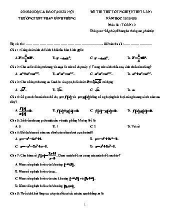 Đề thi thử Tốt nghiệp THPT môn Toán - Lần 1 - Năm học 2020-2021 - Trường THPT Phan Đình Phùng (Có đáp án)