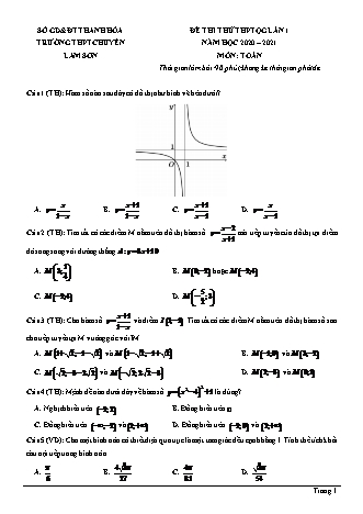Đề thi thử Tốt nghiệp THPT môn Toán - Lần 1 - Năm học 2020-2021 - Trường THPT chuyên Lam Sơn (Có đáp án)