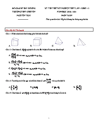 Đề thi thử Tốt nghiệp THPT môn Toán - Lần 1 - Năm học 2020-2021 - Trường THPT chuyên Nguyễn Trãi (Có đáp án)