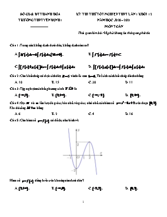 Đề thi thử Tốt nghiệp THPT môn Toán - Lần 1 - Năm học 2020-2021 - Trường THPT Yên Định 1 (Có đáp án)
