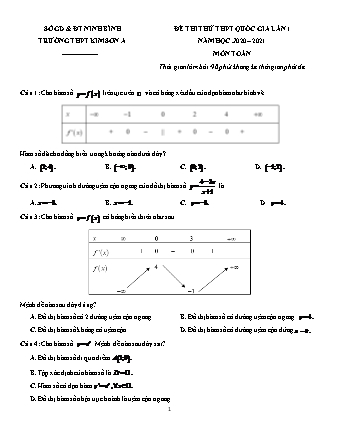 Đề thi thử Tốt nghiệp THPT môn Toán - Lần 1 - Năm học 2020-2021 - Trường THPT Kim Sơn A (Có đáp án)