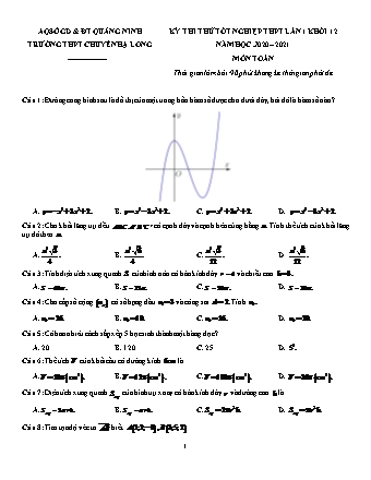 Đề thi thử Tốt nghiệp THPT môn Toán - Lần 1 - Năm học 2020-2021 - Trường THPT chuyên Hạ Long (Có đáp án)