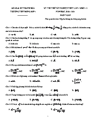 Đề thi thử Tốt nghiệp THPT môn Toán - Lần 1 - Năm học 2020-2021 - Trường THPT Đông Sơn (Có đáp án)