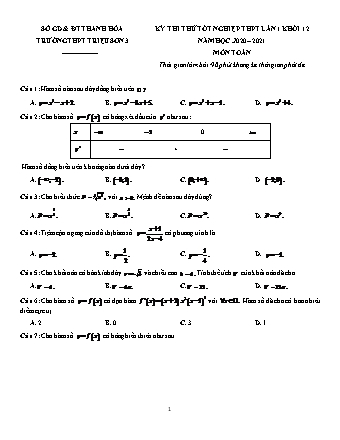 Đề thi thử Tốt nghiệp THPT môn Toán - Lần 1 - Năm học 2020-2021 - Trường THPT Triệu Sơn 3 (Có đáp án)
