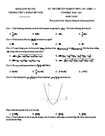 Đề thi thử Tốt nghiệp THPT môn Toán - Lần 1 - Năm học 2020-2021 - Trường THPT Lương Thế Vinh (Có đáp án)