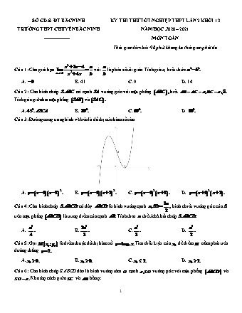 Đề thi thử Tốt nghiệp THPT môn Toán - Lần 2 - Năm học 2020-2021 - Trường THPT chuyên Bắc Ninh (Có đáp án)