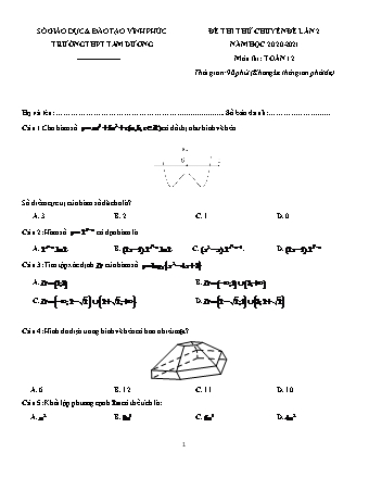 Đề thi thử Tốt nghiệp THPT môn Toán - Lần 2 - Năm học 2020-2021 - Trường THPT Tam Dương (Có đáp án)