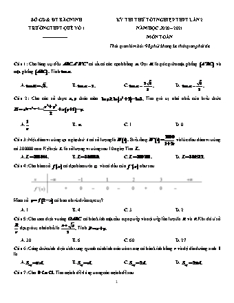 Đề thi thử Tốt nghiệp THPT môn Toán - Lần 2 - Năm học 2020-2021 - Trường THPT Quế Võ 1 (Có đáp án)