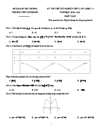 Đề thi thử Tốt nghiệp THPT môn Toán - Lần 2 - Năm học 2020-2021 - Trường THPT Kinh Môn (Có đáp án)