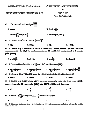 Đề thi thử Tốt nghiệp THPT môn Toán Lớp 12 - Lần 1 - Năm học 2020-2021 - Trường THPT chuyên Thoại Ngọc Hầu (Có đáp án)