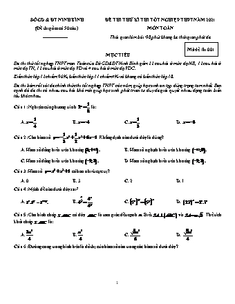 Đề thi thử Tốt nghiệp THPT môn Toán - Mã đề: 001 - Năm học 2020-2021 - Sở giáo dục và đào tạo Ninh Bình (Có đáp án)