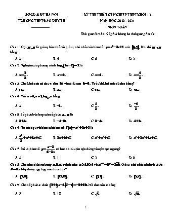 Đề thi thử Tốt nghiệp THPT môn Toán - Năm học 2020-2021 - Trường THPT Đào Duy Từ (Có đáp án)