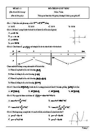 Đề thi thử Tốt nghiệp THPT môn Toán theo mức độ - Đề số 12 - Năm học 2020-2021 (Có đáp án)