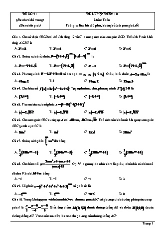 Đề thi thử Tốt nghiệp THPT môn Toán theo mức độ - Đề số 21 - Năm học 2020-2021 (Có đáp án)