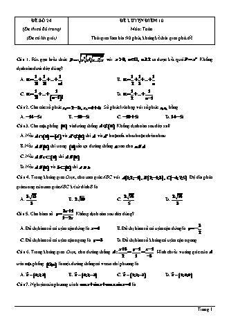 Đề thi thử Tốt nghiệp THPT môn Toán theo mức độ - Đề số 24 - Năm học 2020-2021 (Có đáp án)