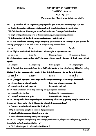 Đề thi thử Tốt nghiệp THPT môn Vật lí - Đề số 13 - Năm học 2020-2021 (Có đáp án)