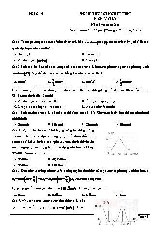 Đề thi thử Tốt nghiệp THPT môn Vật lí - Đề số 14 - Năm học 2020-2021 (Có lời giải chi tiết)