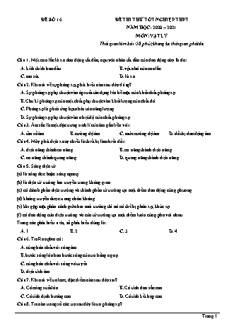 Đề thi thử Tốt nghiệp THPT môn Vật lí - Đề số 16 - Năm học 2020-2021 (Có đáp án)